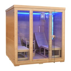 Sauna sucha z piecem HARVIA 8 kW, leżankami, kamieniem solnym i izolacją 180X180X190CM FS-EL5S-L