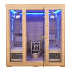 Sauna sucha z piecem HARVIA 8 kW, leżankami, kamieniem solnym i izolacją 180X180X190CM FS-EL5S-L