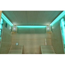 Sauna sucha z piecem HARVIA 8 kW, leżankami, kamieniem solnym i izolacją 180X180X190CM FS-EL5S-L