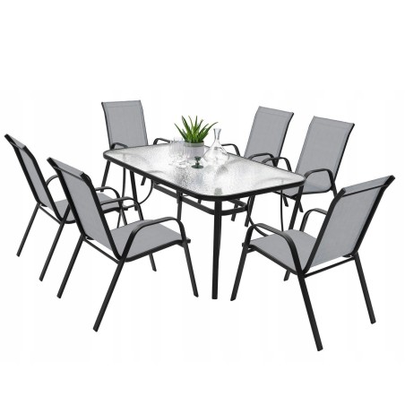 Zestaw Mebli Ogrodowych BERGAMO 6 krzeseł i 1 stół 150 cm  SZKŁO HARTOWANE