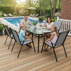 Zestaw Mebli Ogrodowych BERGAMO 6 krzeseł i 1 stół 150 cm  SZKŁO HARTOWANE