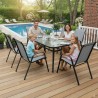 Zestaw Mebli Ogrodowych BERGAMO 6 krzeseł i 1 stół 150 cm  SZKŁO HARTOWANE