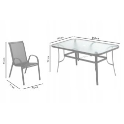 Zestaw Mebli Ogrodowych Bergamo Grey 6 krzeseł i 1 stół 150 cm  CZARNE SZKŁO HARTOWANE