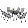 Zestaw Mebli Ogrodowych Bergamo Grey 6 krzeseł i 1 stół 150 cm  CZARNE SZKŁO HARTOWANE