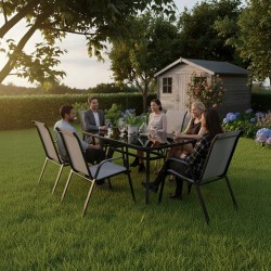 Zestaw Mebli Ogrodowych Bergamo Grey 6 krzeseł i 1 stół 150 cm  CZARNE SZKŁO HARTOWANE