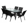 Zestaw Mebli Ogrodowych Bergamo Black 6 krzeseł i 1 stół 150 cm  SZKŁO HARTOWANE