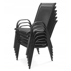 Zestaw Mebli Ogrodowych Bergamo Black 6 krzeseł i 1 stół 150 cm  CZARNE SZKŁO HARTOWANE