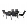 Zestaw Mebli Ogrodowych Bergamo Black 6 krzeseł i 1 stół 150 cm  CZARNE SZKŁO HARTOWANE
