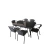 Zestaw Mebli Ogrodowych 6 krzeseł WALENCJA i 1 stół 150 cm BERGAMO CZARNE SZKŁO HARTOWANE
