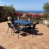 Zestaw Mebli Ogrodowych 6 krzeseł WALENCJA i 1 stół 150 cm BERGAMO CZARNE SZKŁO HARTOWANE