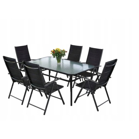 Zestaw Mebli Ogrodowych NAPOLI Aluminiowych 6 krzeseł i 1 stół 150 cm  SZKŁO HARTOWANE