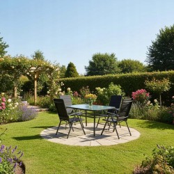 Zestaw Mebli Ogrodowych NAPOLI Aluminiowych 6 krzeseł i 1 stół 150 cm  SZKŁO HARTOWANE