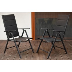 Zestaw Mebli Ogrodowych NAPOLI Glass Black Aluminiowych 6 krzeseł i 1 stół 150 cm CZARNE SZKŁO