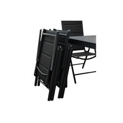 Zestaw Mebli Ogrodowych NAPOLI Glass Black Aluminiowych 6 krzeseł i 1 stół 150 cm CZARNE SZKŁO