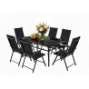 Zestaw Mebli Ogrodowych NAPOLI Glass Black Aluminiowych 6 krzeseł i 1 stół 150 cm CZARNE SZKŁO