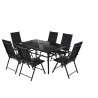 Zestaw Mebli Ogrodowych NAPOLI Glass Black Aluminiowych 6 krzeseł i 1 stół 150 cm CZARNE SZKŁO