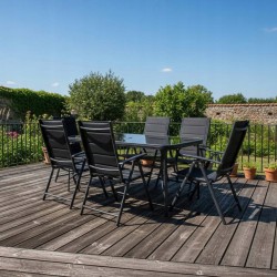 Zestaw Mebli Ogrodowych NAPOLI Glass Black Aluminiowych 6 krzeseł i 1 stół 150 cm CZARNE SZKŁO