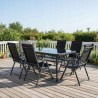 Zestaw Mebli Ogrodowych NAPOLI Glass Black Aluminiowych 6 krzeseł i 1 stół 150 cm CZARNE SZKŁO