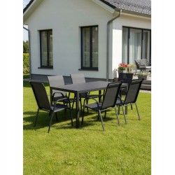 Zestaw Mebli Ogrodowych BERGAMO 6 krzeseł i 1 stół 150 cm NAPOLI ALUMINIUM z polywood