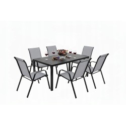 Zestaw Mebli Ogrodowych BERGAMO 6 krzeseł w kolorze szarym i 1 stół NAPOLI 150 cm ALUMINIUM z polywood