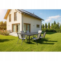 Zestaw Mebli Ogrodowych BERGAMO 6 krzeseł w kolorze szarym i 1 stół NAPOLI 150 cm ALUMINIUM z polywood