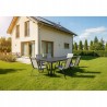 Zestaw Mebli Ogrodowych BERGAMO 6 krzeseł w kolorze szarym i 1 stół NAPOLI 150 cm ALUMINIUM z polywood