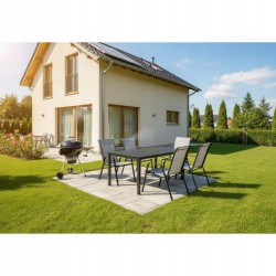 Zestaw Mebli Ogrodowych BERGAMO 6 krzeseł w kolorze szarym i 1 stół NAPOLI 150 cm ALUMINIUM z polywood