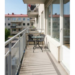 Zestaw mebli ogrodowych WALENCJA  STOLIK KAWOWY, balokonowy czarne szkło +2 KRZESŁA czarny 3 el.