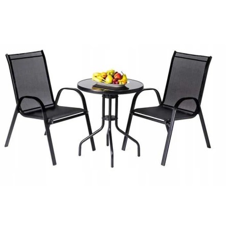Zestaw mebli ogrodowych BERGAMO STOLIK KAWOWY BALKONOWY czarne szkło +2 KRZESŁA czarny 3 el.