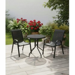 Zestaw mebli ogrodowych BERGAMO STOLIK KAWOWY BALKONOWY czarne szkło +2 KRZESŁA czarny 3 el.
