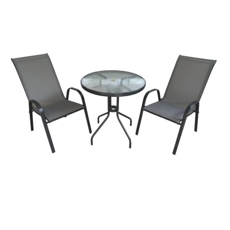Zestaw mebli ogrodowych STOLIK KAWOWY BALKONOWY czarne szkło +2 KRZESŁA szare 3 el.