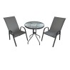 Zestaw mebli ogrodowych STOLIK KAWOWY BALKONOWY czarne szkło +2 KRZESŁA szare 3 el.