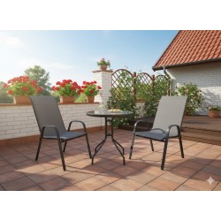 Zestaw mebli ogrodowych STOLIK KAWOWY BALKONOWY czarne szkło +2 KRZESŁA szare 3 el.
