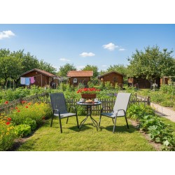 Zestaw mebli ogrodowych STOLIK KAWOWY BALKONOWY czarne szkło +2 KRZESŁA szare 3 el.