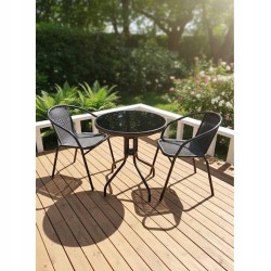 Zestaw Mebli Ogrodowych 4 krzesła WALENCJA i 1 stolik 60x70 cm  SZKŁO HARTOWANE CZARNE