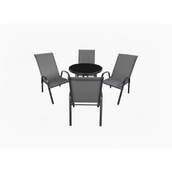 Meble Ogrodowe BERGAMO szare 4+1+ stolik czarne szkło