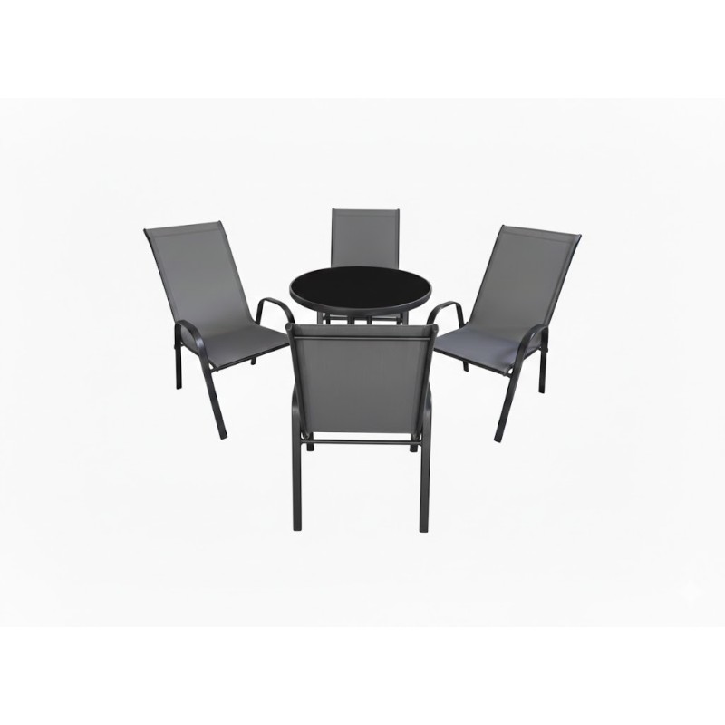 Meble Ogrodowe BERGAMO szare 4+1+ stolik czarne szkło
