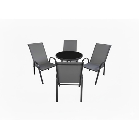 Meble Ogrodowe BERGAMO szare 4+1+ stolik czarne szkło