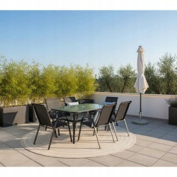 Meble Ogrodowe zestaw kawowy BERGAMO 4+1+ stolik czarne szkło