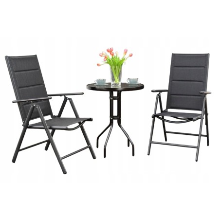 Meble Ogrodowe Aluminiowe  Napoli Zestaw 2 osobowy 2 krzesła + stolik czarne szkło