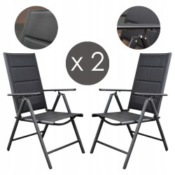2x Krzesło ogrodowe tarasowe Napoli czarne rozkładane Meble Ogrodowe Balkon
