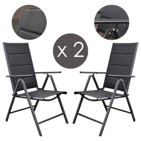 2x Krzesło ogrodowe tarasowe Napoli czarne rozkładane Meble Ogrodowe Balkon