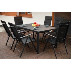 Meble Ogrodowe Aluminiowe  Napoli Zestaw 6 osobowy 7 elementów Czarny Jadalniany