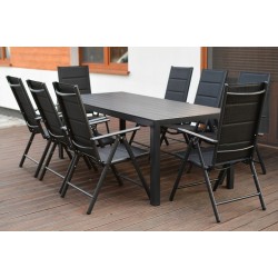 Meble Ogrodowe Aluminiowe  Napoli Zestaw 8 osobowy 9 elementów Czarny Jadalniany