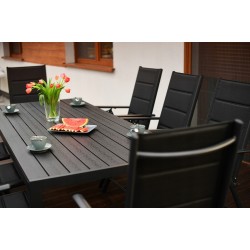 Meble Ogrodowe Aluminiowe  Napoli Zestaw 8 osobowy 9 elementów Czarny Jadalniany