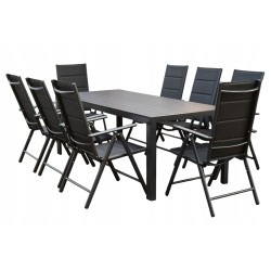 Meble Ogrodowe Aluminiowe  Napoli Zestaw 8 osobowy 9 elementów Czarny Jadalniany