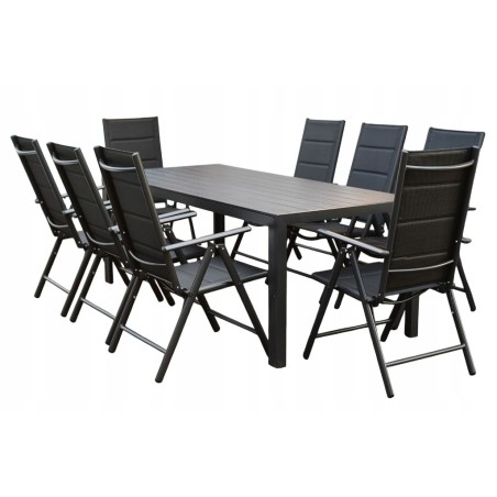 Meble Ogrodowe Aluminiowe  Napoli Zestaw 8 osobowy 9 elementów Czarny Jadalniany
