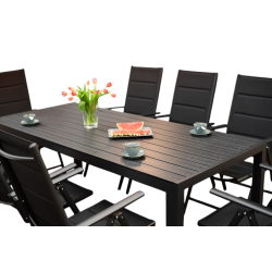 Meble Ogrodowe Aluminiowe  Napoli Zestaw 6 osobowy 7 elementów Czarny Jadalniany