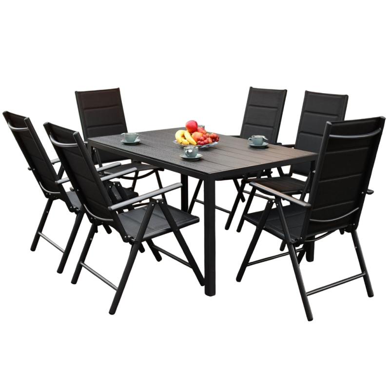 Meble Ogrodowe Aluminiowe  Napoli Zestaw 6 osobowy 7 elementów Czarny Jadalniany