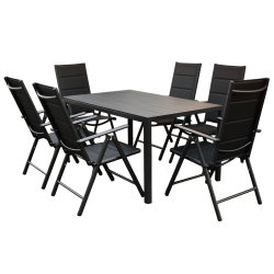Meble Ogrodowe Aluminiowe  Napoli Zestaw 6 osobowy 7 elementów Czarny Jadalniany